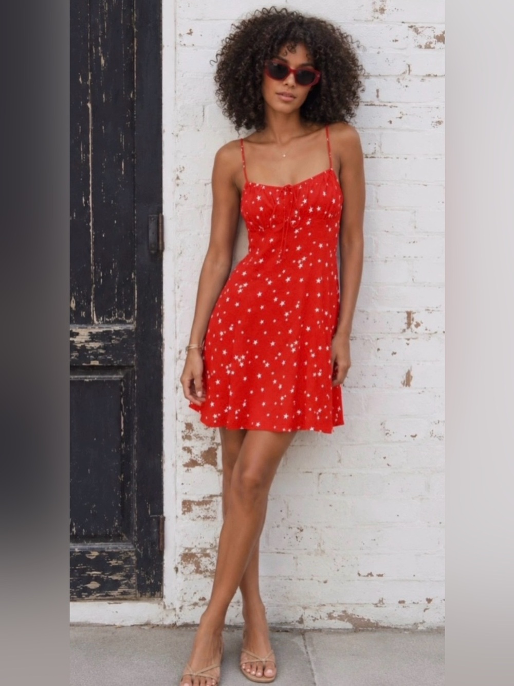 ZARA Red Satin Star Print Mini Dress NWT LARGE